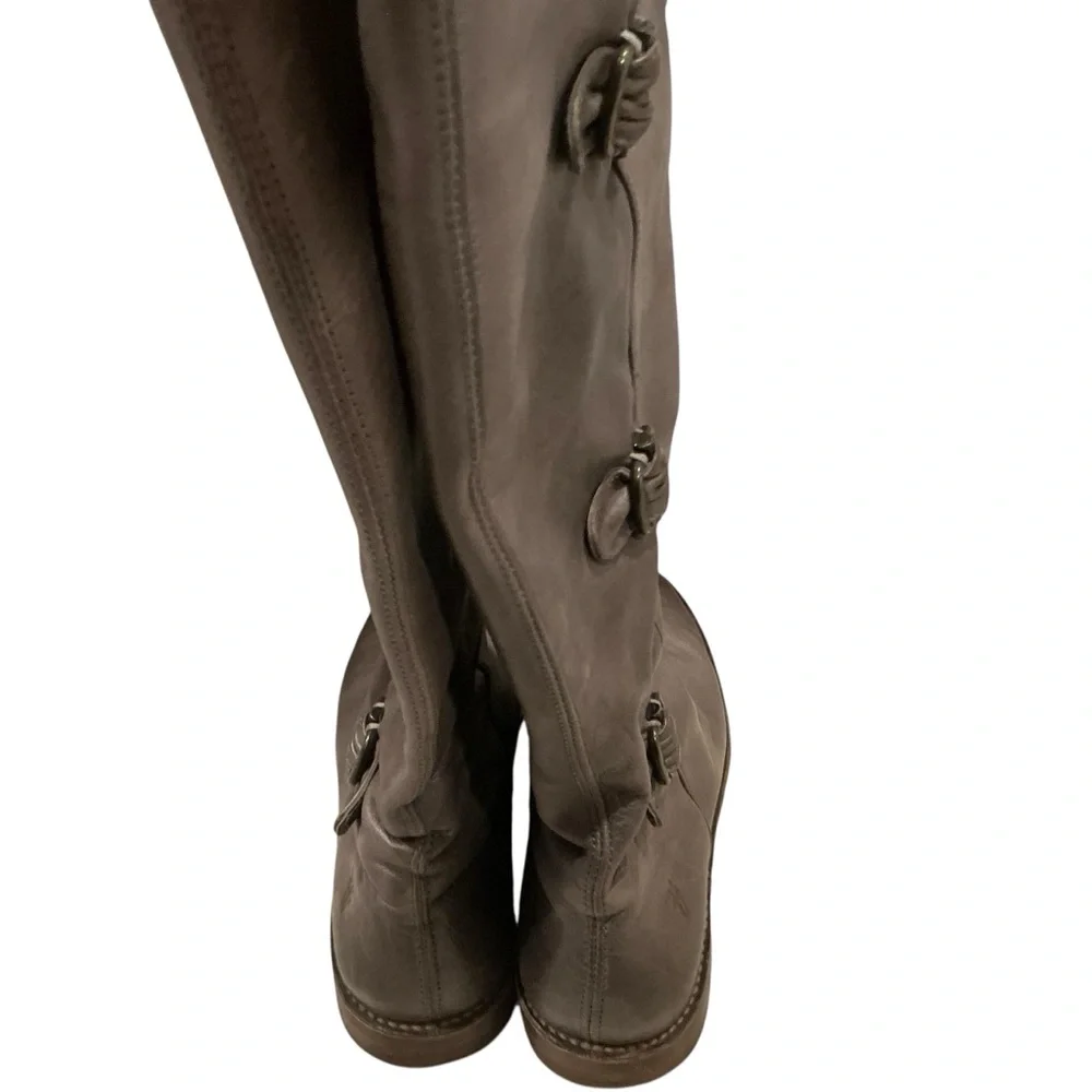 Frye Paige buckle riding boots tall grey leather size 8.5 equestrian southwest